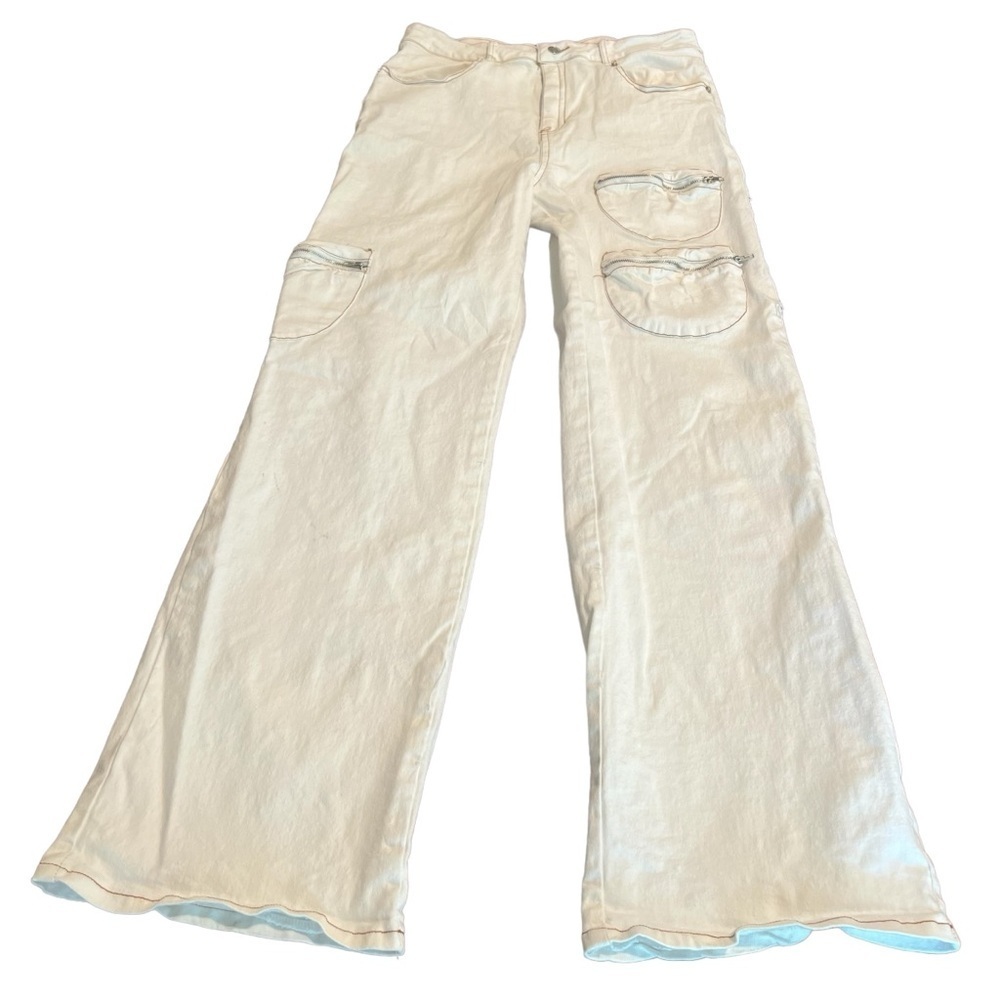 Blanc Clothing Women’s High Waist Wide Leg Off White Denim Pants Size Large
